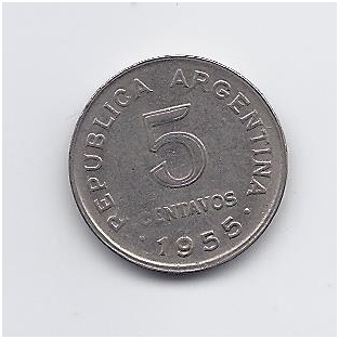 ARGENTINA 5 CENTAVOS 1955 KM # 50 VF