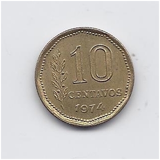 ARGENTINA 10 CENTAVOS 1974 KM # 66 VF