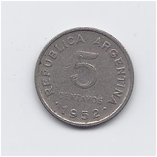 ARGENTINA 5 CENTAVOS 1952 KM # 46 VF