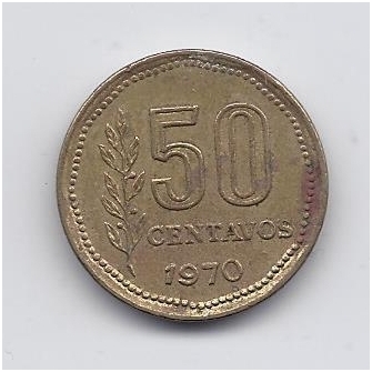 ARGENTINA 50 CENTAVOS 1970 KM # 68 VF