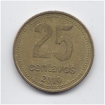 ARGENTINA 25 CENTAVOS 2010 KM # 110.2 VF