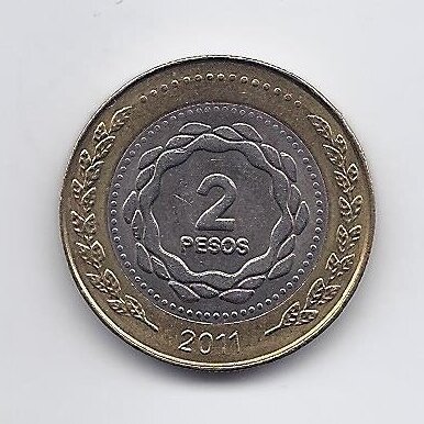 ARGENTINA 2 PESOS 2011 KM # 165 AU