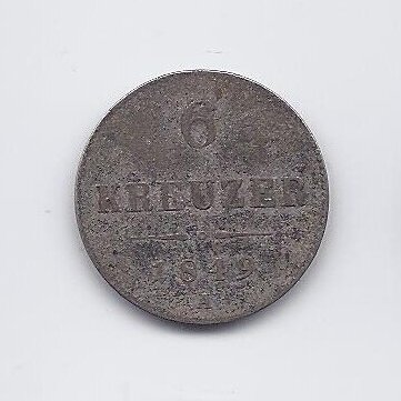 AUSTRIJA 6 KREUZER 1849 A KM # 2200 F/VF