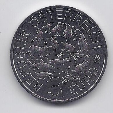 AUSTRIA 3 EURO 2019 KM #  3298 UNC Turtle 1