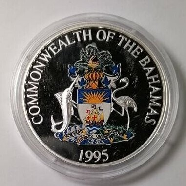 BAHAMAI 2 DOLLARS 1995 KM # 164 PROOF Flora ir Fauna ( 1 oz. Ag. ) 1