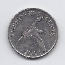 BERMUDA 25 CENTS 2001 KM # 110 XF