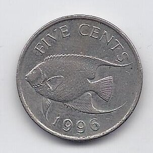 BERMUDA 5 CENTS 1996 KM # 45 VF