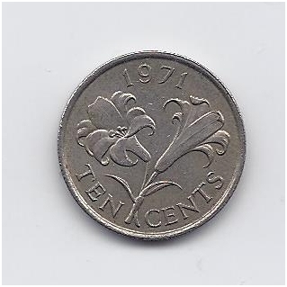 BERMUDA 10 CENTS 1971 KM # 17 VF