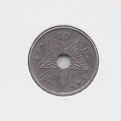 BELGIAN CONGO 10 CENTIMES 1911 KM # 18 VF