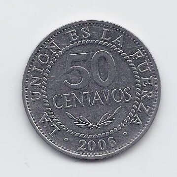 BOLIVIJA 50 CENTAVOS 2006 KM # 204 VF