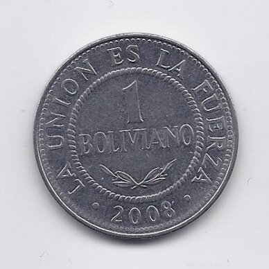 BOLIVIJA 1 BOLIVIANO 2008 KM # 205 VF