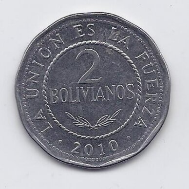 BOLIVIA 2 BOLIVIANOS 2010 KM # 218 XF