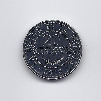 BOLIVIJA 20 CENTAVOS 2012 KM # 215 UNC