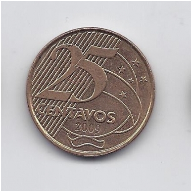 BRAZILIJA 25 CENTAVOS 2009 KM # 650.1 VF