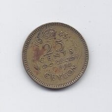 CEYLON 25 CENTS 1943 KM # 115 VF