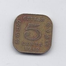 CEILONAS 5 CENTS 1942 KM # 113.1 VF