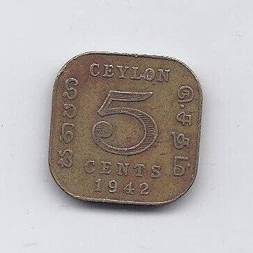 CEYLON 5 CENTS 1942 KM # 113.1 VF