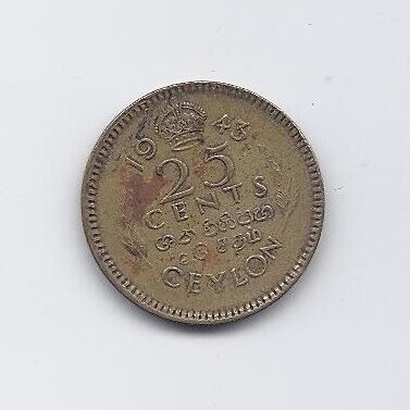 CEILONAS 25 CENTS 1943 KM # 115 VF