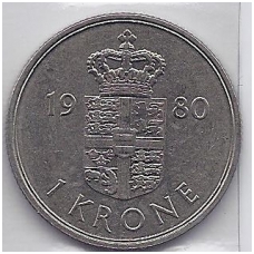 DANIJA 1 KRONE 1980 KM # 862.2 VF/XF