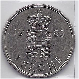 DENMARK 1 KRONE 1980 KM # 862.2 VF/XF