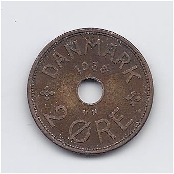 DENMARK 2 ORE 1938 KM # 827 VF