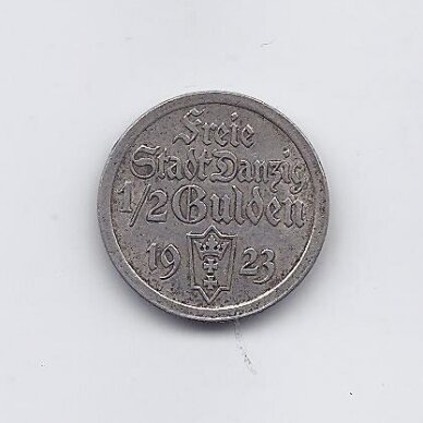 DANCIGAS 1/2 GULDEN 1923 KM # 144 VF/XF