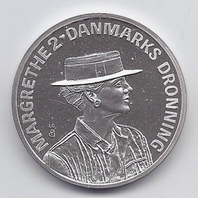 DANIJA 200 KRONER 1990 KM# 872 PROOF Karalienės jubiliejus 1