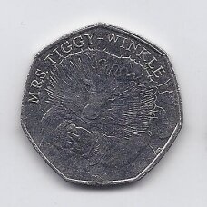 DIDŽIOJI BRITANIJA 50 PENCE 2016 KM # 1374 VF Mrs. Tiggy - Winkle