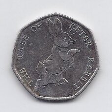 DIDŽIOJI BRITANIJA 50 PENCE 2017 KM # 1433 VF/XF Triušis Piteris