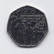 DIDŽIOJI BRITANIJA 50 PENCE 2018 KM # 1556 AU 1918 m. aktas