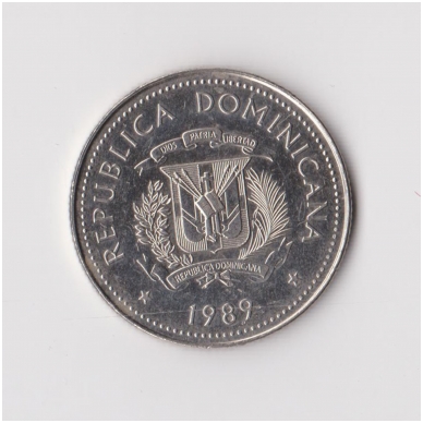 DOMINICAN REPUBLIC 25 CENTAVOS 1989 KM # 71.1 XF 1