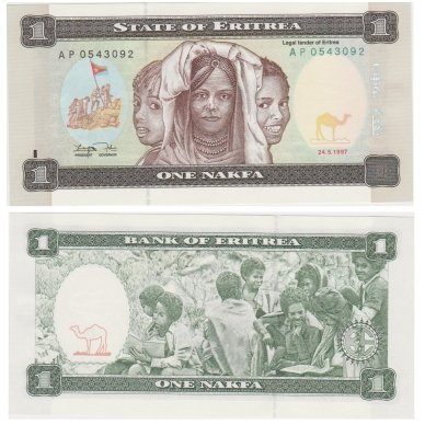 ERITRĖJA 1 NAKFA 1997 P # 1 UNC