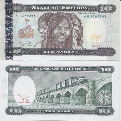 ERITRĖJA 10 NAKFA 1997 P # 3 UNC