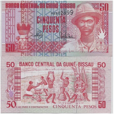 GVINĖJA BISAU 50 PESOS 1990 P # 10 UNC