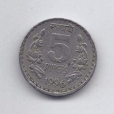 INDIJA 5 RUPEES 1996 KM # 154 VF