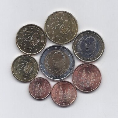 SPAIN 2007 EURO COINS SET (5 cents corroded)