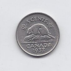 CANADA 5 CENTS 1937 KM # 33 VF