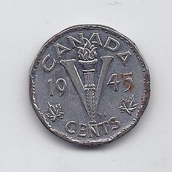 KANADA 5 CENTS 1945 KM # 40a VF/XF