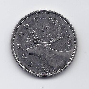 CANADA 25 CENTS 1986 KM # 74 VF