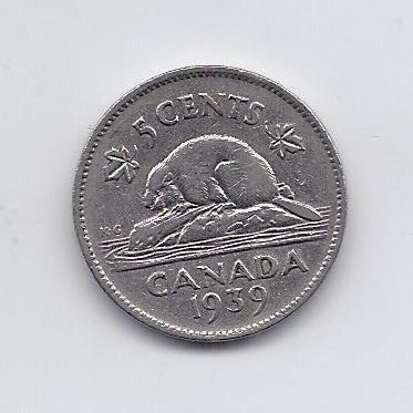 CANADA 5 CENTS 1939 KM # 33 VF