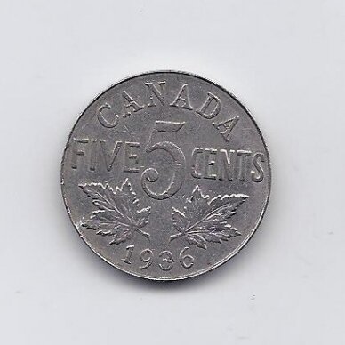 KANADA 5 CENTS 1936 KM # 29 VF