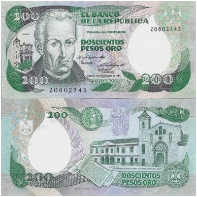 KOLUMBIJA 200 PESOS ORO 1984 P # 429b UNC