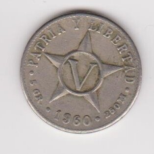 CUBA 5 CENTAVOS 1960 KM # 11.3 VF