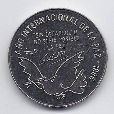 CUBA 1 PESO 1986 KM # 156 PROOF INTERNATIONAL YEAR OF PEACE