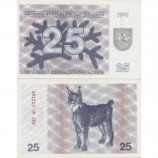 LITHUANIA 25 TALONAI 1991 P # 36b VF/XF