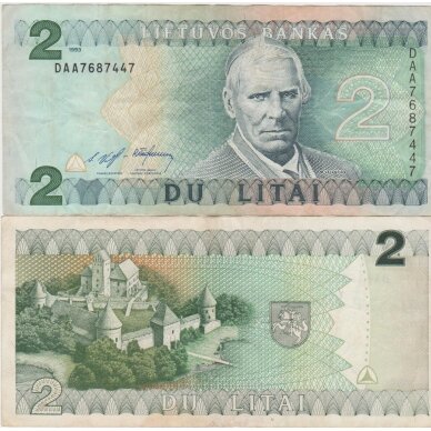 LIETUVA 2 LITAI 1993 P # 54 F