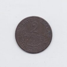 PRANCŪZIJA 2 CENTIMES 1914 KM # 841 VF