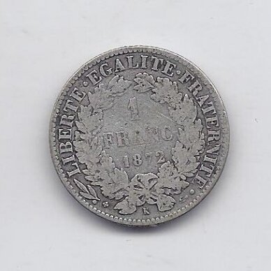 PRANCŪZIJA 1 FRANC 1872 K KM # 822.2 VF