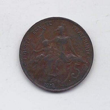 PRANCŪZIJA 5 CENTIMES 1914 KM # 842 VF