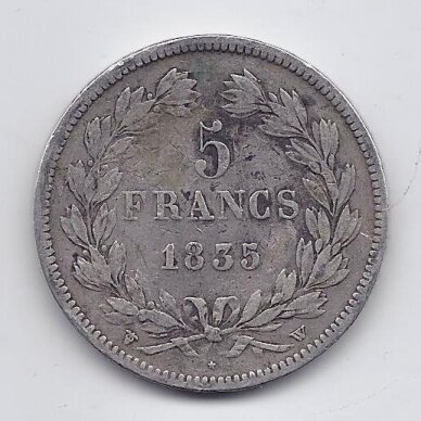 PRANCŪZIJA 5 FRANCS 1835 W KM # 749.13 F/VF